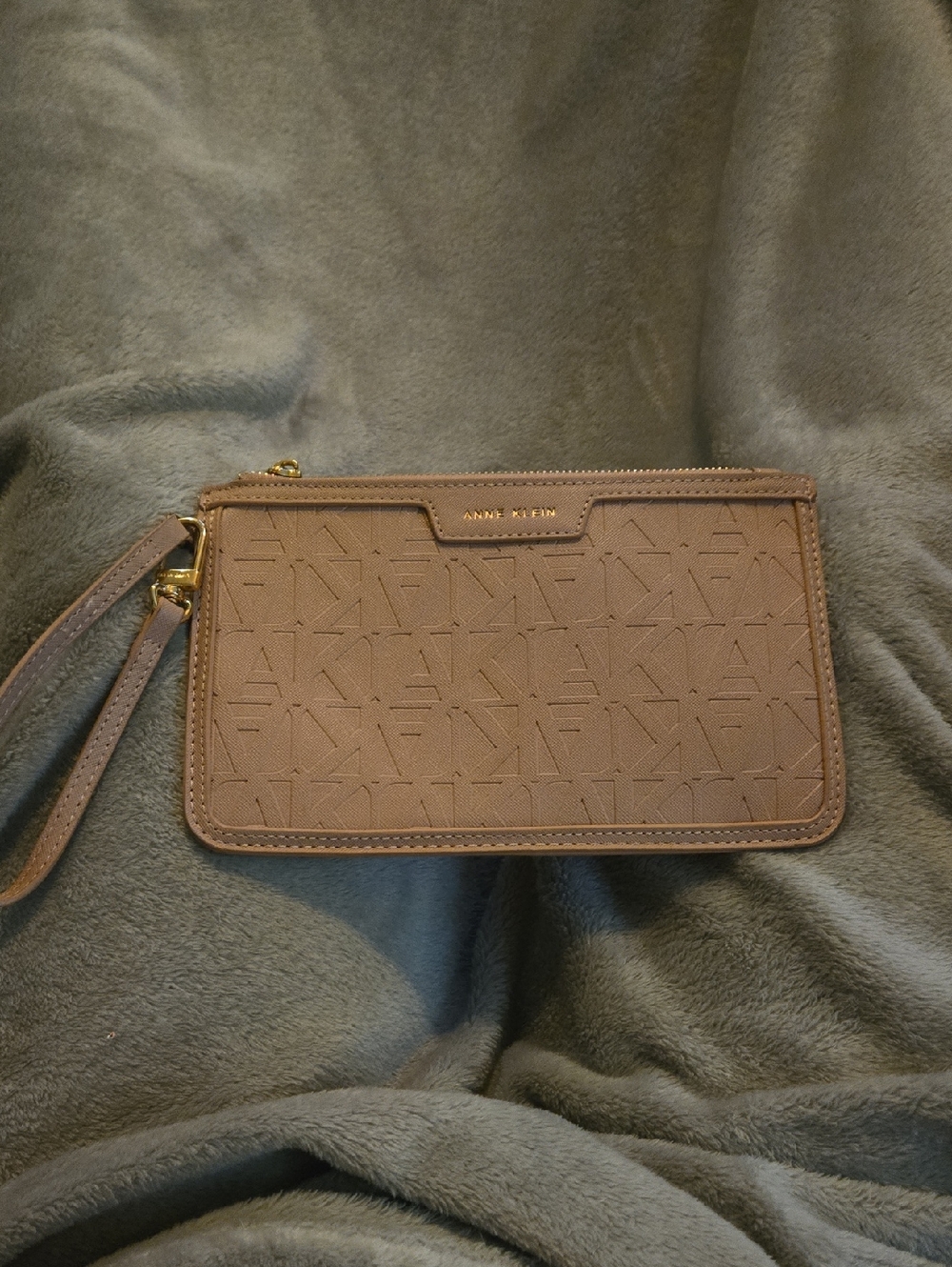 Anne Klein Wristlet Clutch in Taupe with Gold Hardware